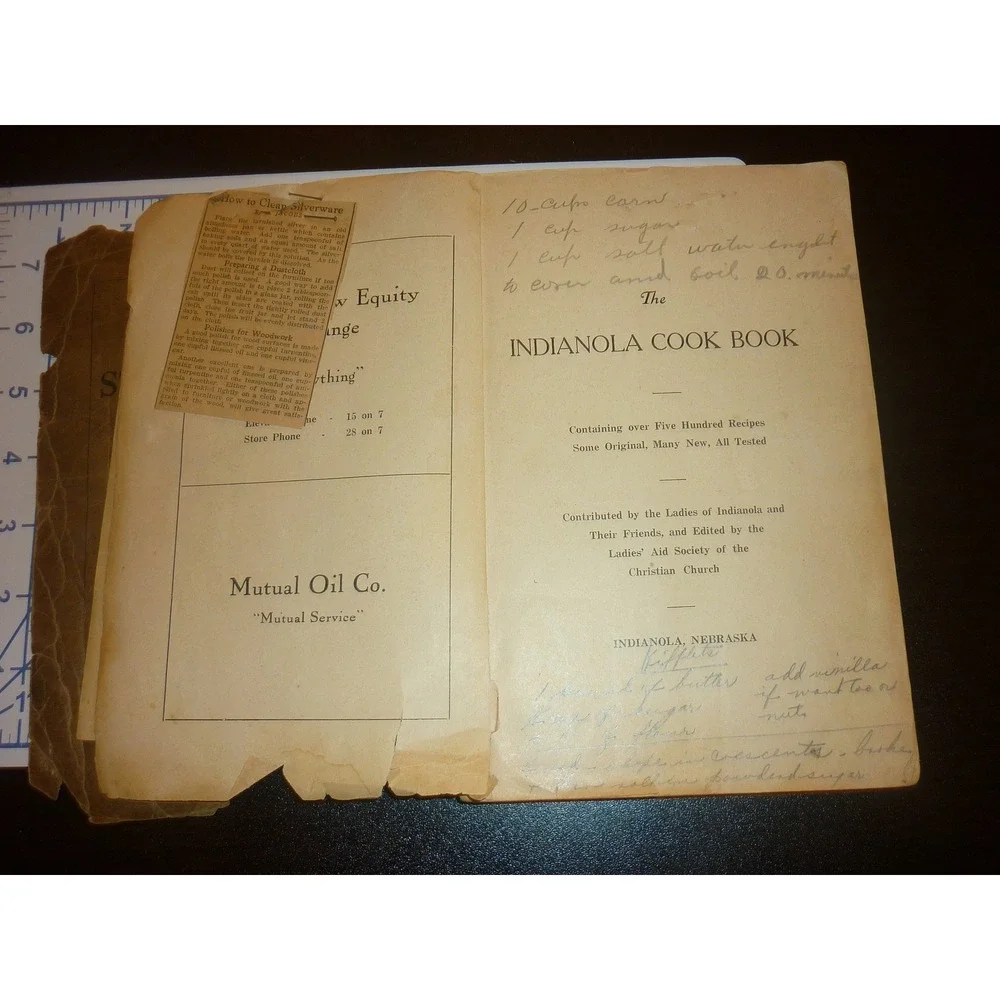 Antique Indianola Nebraska Cook Book Ladies Aid Christian Church  Recipes